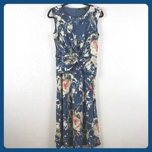 Lauren Ralph Lauren Womens Navy Floral Twist Front Sleeveless Midi Dress Size 8